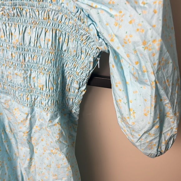 NWT GANNI Shirred Floral-print Organic Cotton-poplin Mini Dress Size 38 (US 6) - Picture 2 of 9